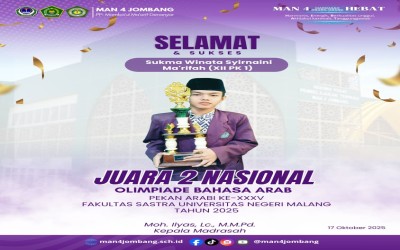 Sukma, Siswa MAN 4 Jombang PP. Mamba’ul Ma’arif Sabet Juara 2 Olimpiade Bahasa Arab Nasional
