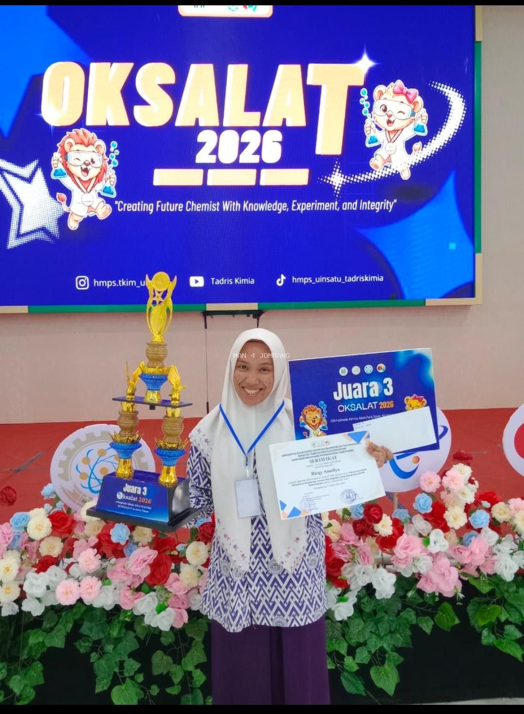 Amel, Murid MAN 4 Jombang Juara 3 Olimpiade Kimia Jawa Timur